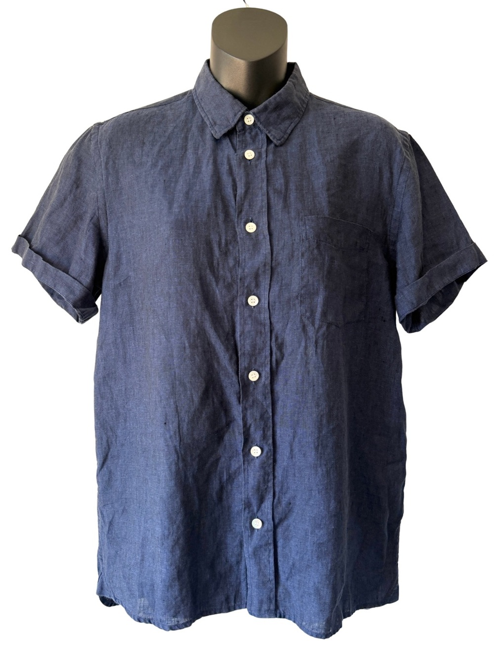 La Paz Blue Linen Button Down Short Sleeve Shirt Mens Small Resort Vacation